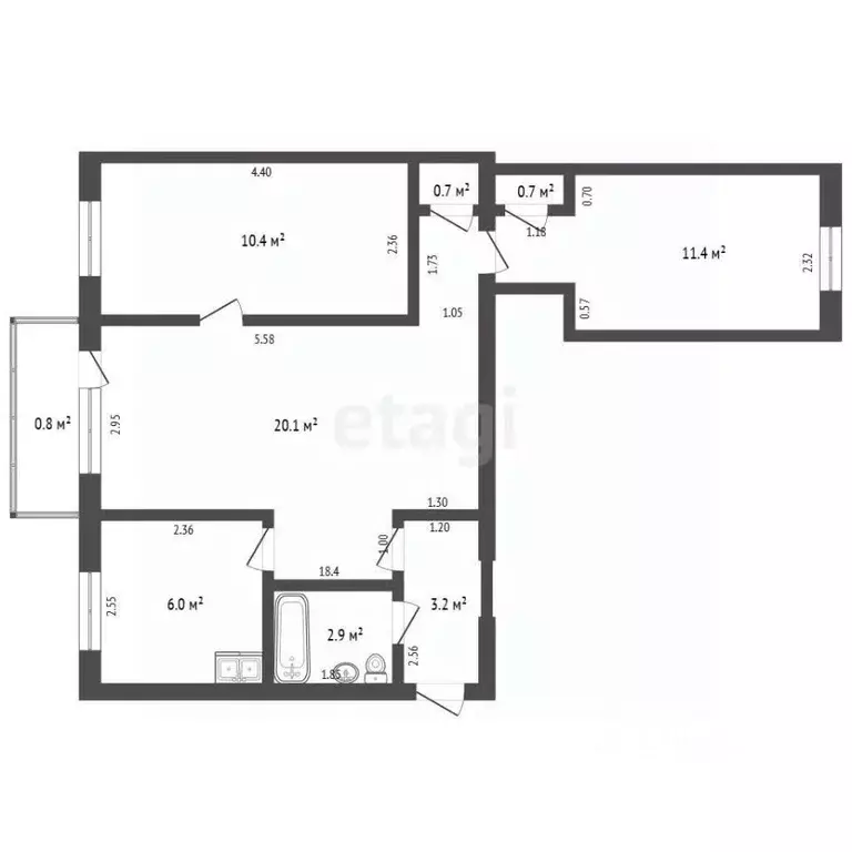 3-к кв. Татарстан, Альметьевск ул. Мусы Джалиля, 22 (57.0 м) - Фото 2