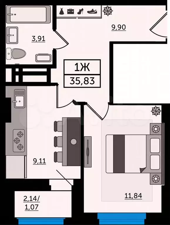 1-к. квартира, 35,8м, 12/24эт. - Фото 1