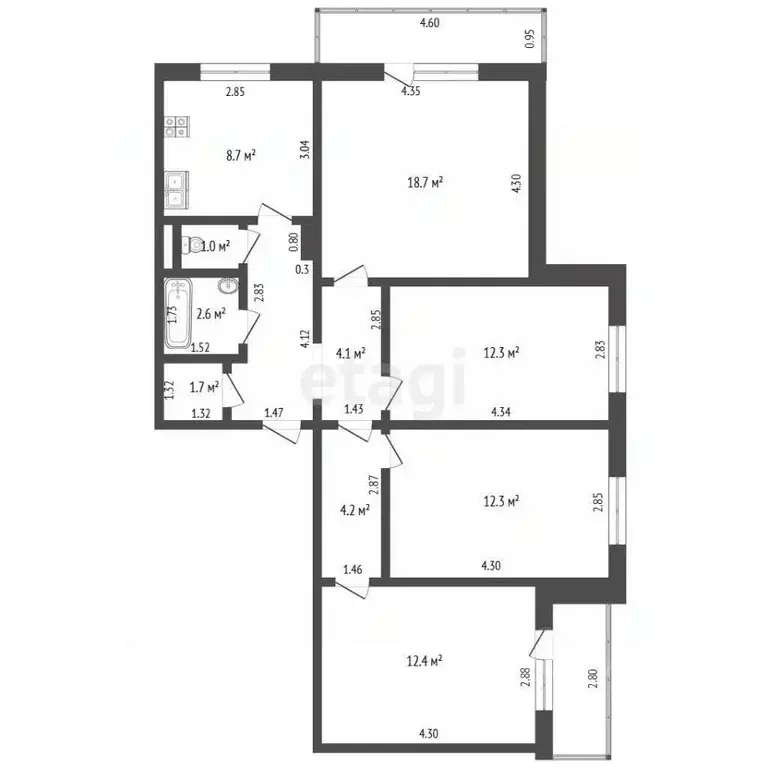 4-к кв. Алтайский край, Барнаул Лазурная ул., 22 (85.4 м) - Фото 2