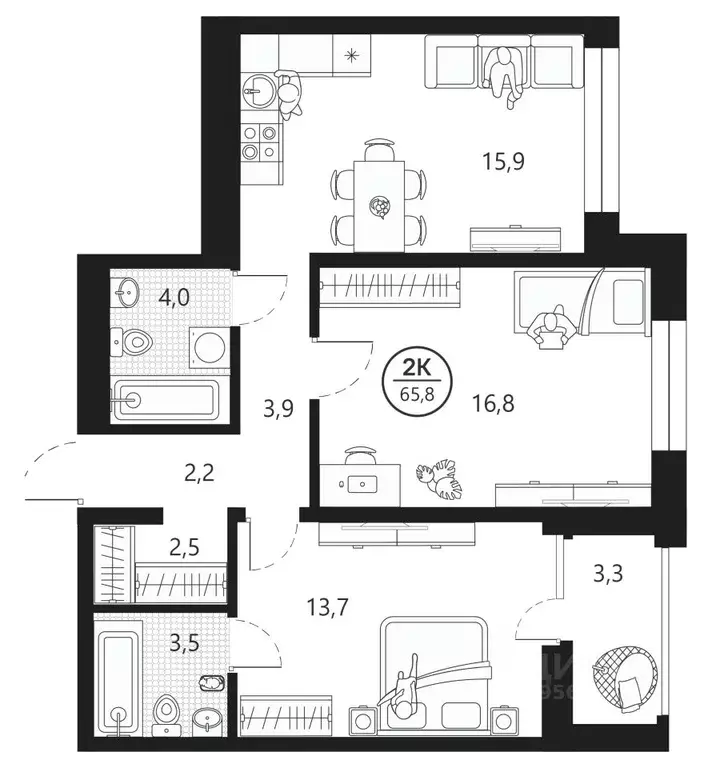 2-к кв. Тюменская область, Тюмень ул. Разведчика Кузнецова, 16 (65.8 ... - Фото 0