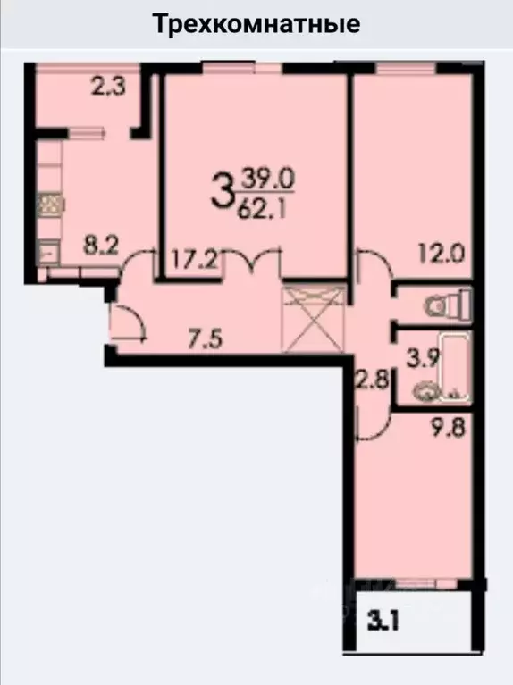 3-к кв. Москва Строгинский бул., 26К2 (62.0 м) - Фото 0