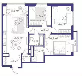 3-к. квартира, 90 м, 12/24 эт. - Фото 1