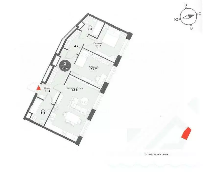 3-комнатная квартира: Москва, ЖК Воксхолл (73.6 м) - Фото 0