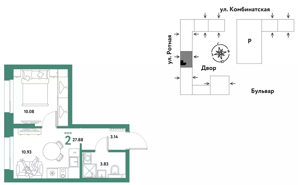 2-комнатная квартира: Екатеринбург, Ленинский район (27.88 м) - Фото 1