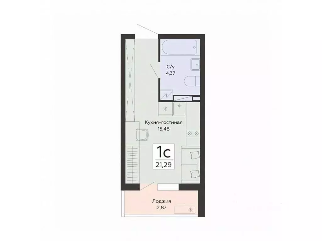 Студия Воронежская область, Воронеж ул. Туполева, 5Н (21.29 м) - Фото 0