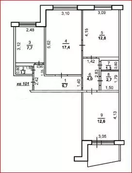 3-к. квартира, 66,4 м, 8/9 эт. - Фото 0