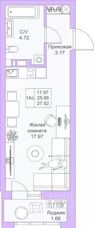 Студия Татарстан, Казань Светлая Долина жилой комплекс (27.52 м) - Фото 0