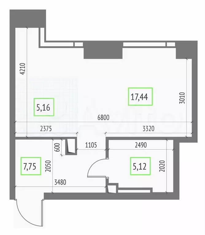 Квартира-студия, 35,5 м, 23/57 эт. - Фото 1