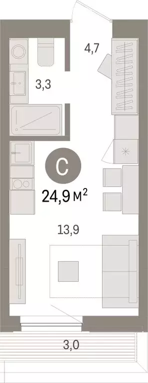 Квартира-студия: Тюмень, Мысовская улица, 26к1 (24.89 м) - Фото 1