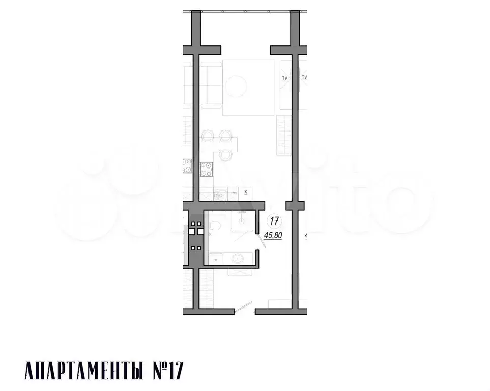 Апартаменты-студия, 46 м, 1/5 эт. - Фото 1