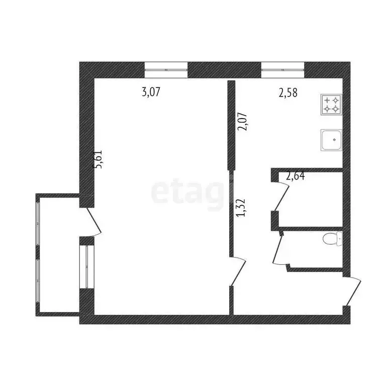 1-комнатная квартира: Шебекино, улица Свободы, 33 (31 м) - Фото 0