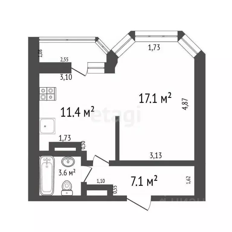 1-к кв. Ульяновская область, Ульяновск ул. Кирова, 6к1 (39.2 м) - Фото 1