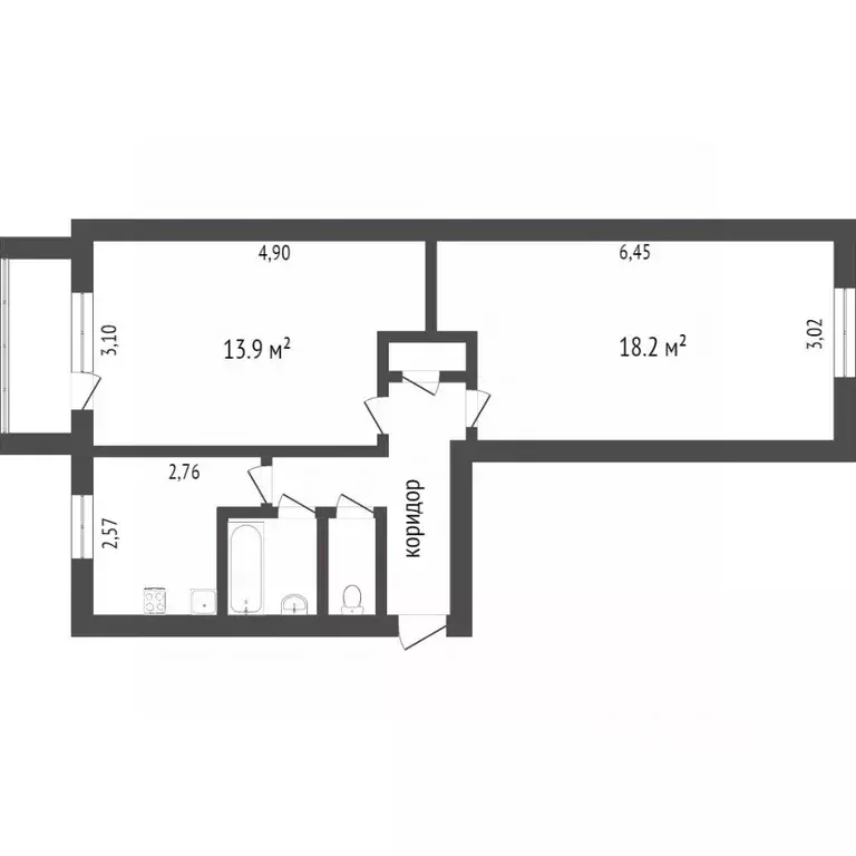 2-к кв. Калужская область, Калуга Тарутинская ул., 184 (49.0 м) - Фото 2