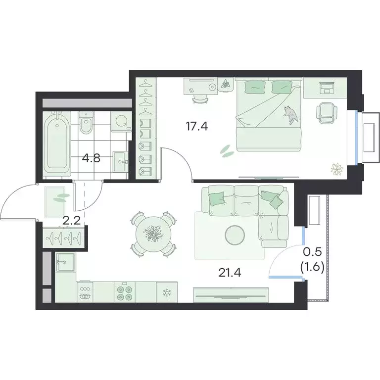 1-комнатная квартира: Раменское, ЖК G3 Михалевич (46.3 м) - Фото 1