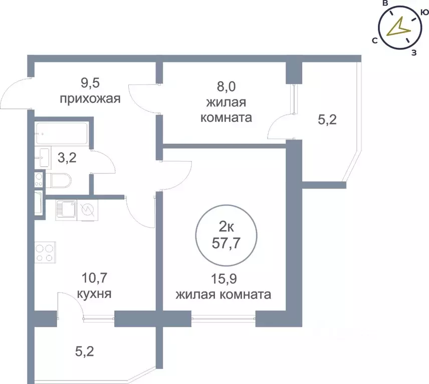 2-к кв. Ханты-Мансийский АО, Сургут тракт Югорский, 52/1 (57.7 м) - Фото 0