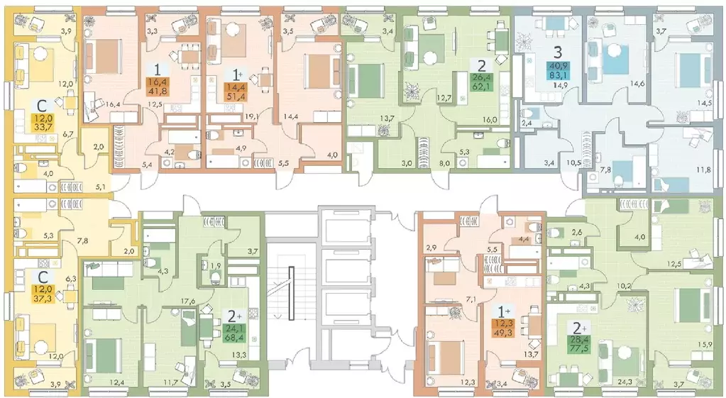 2-к квартира, 76.3 м - Фото 1