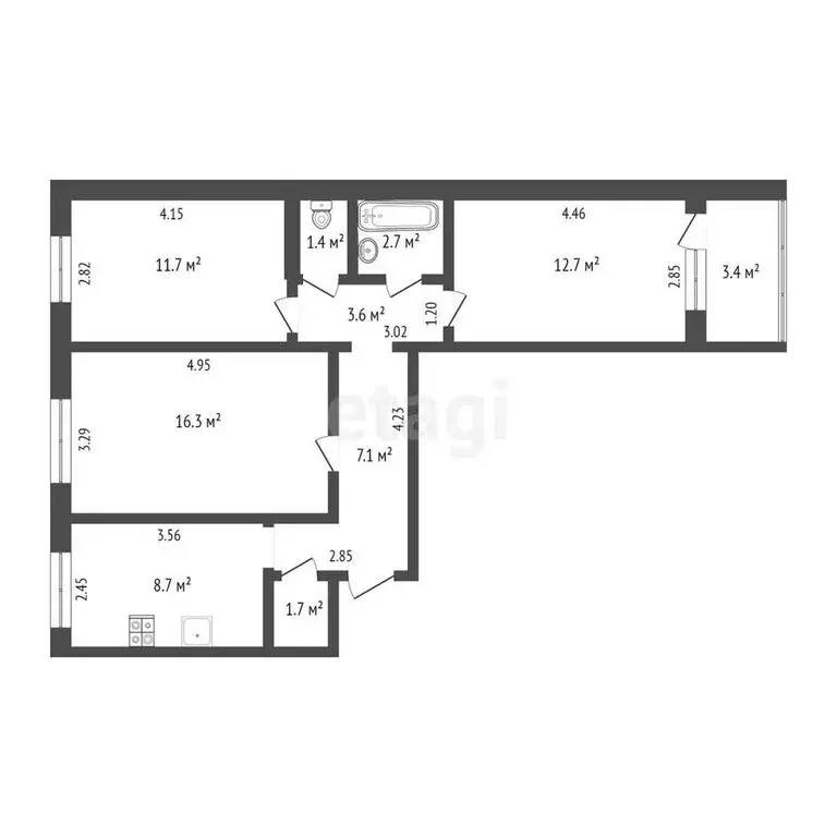 3-комнатная квартира: Тюмень, Вересковая улица, 19 (65.9 м) - Фото 1