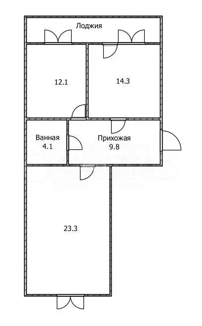 2-к. квартира, 63,6 м, 1/9 эт. - Фото 1
