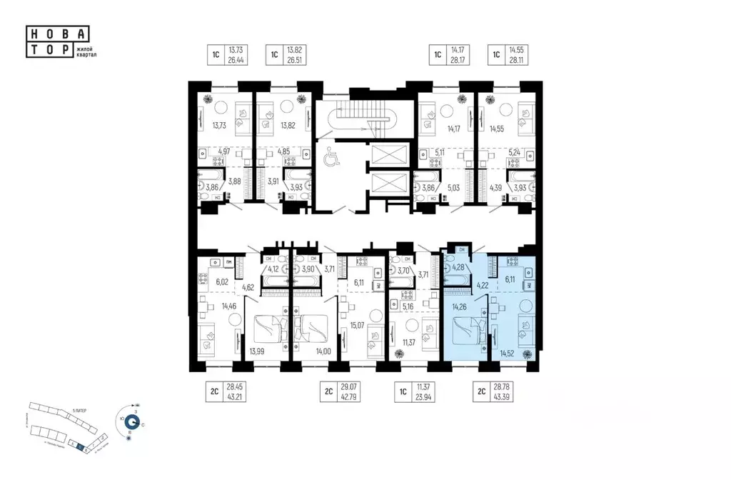 2-к кв. Башкортостан, Уфа Глумилино-1 мкр, Новатор жилой комплекс ... - Фото 1