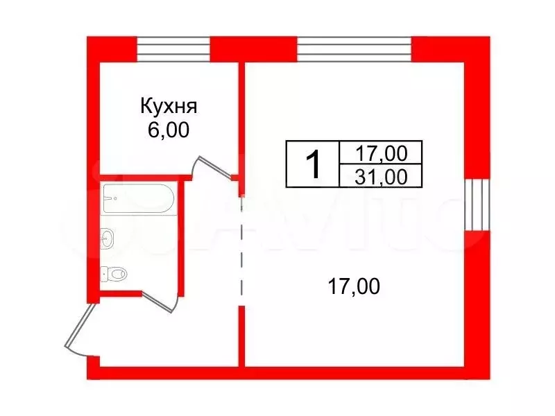 1-к. квартира, 31 м, 2/5 эт. - Фото 0
