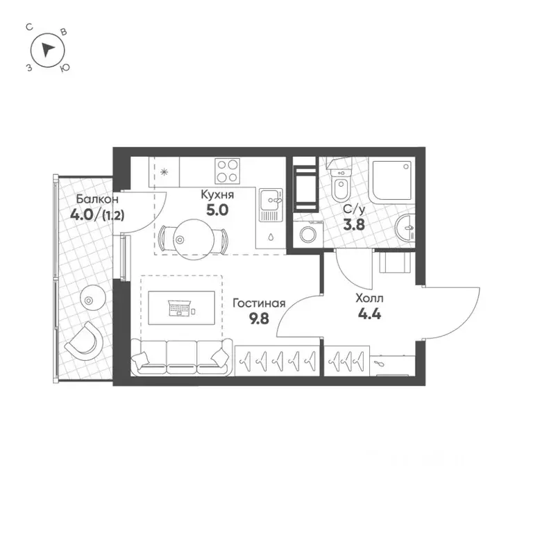 Студия Санкт-Петербург пос. Шушары,  (24.2 м) - Фото 0