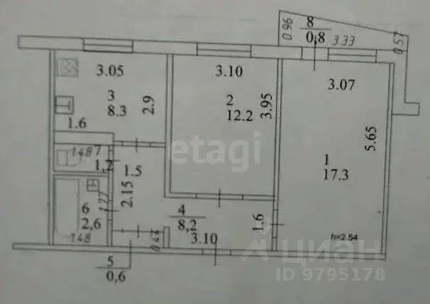 2-к кв. Татарстан, Казань ул. Адоратского, 8 (50.4 м) - Фото 2