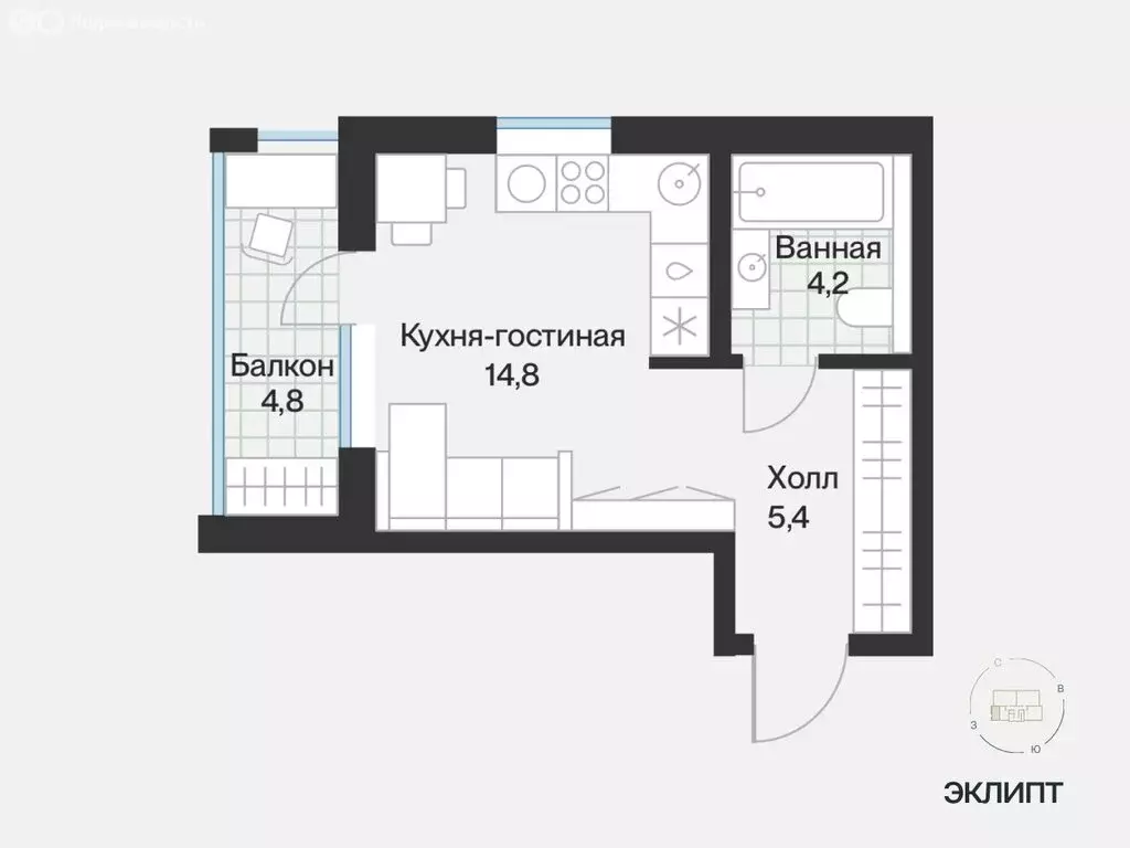 1-комнатная квартира: Тюмень, улица Игоря Комиссарова, 9 (26.77 м) - Фото 1