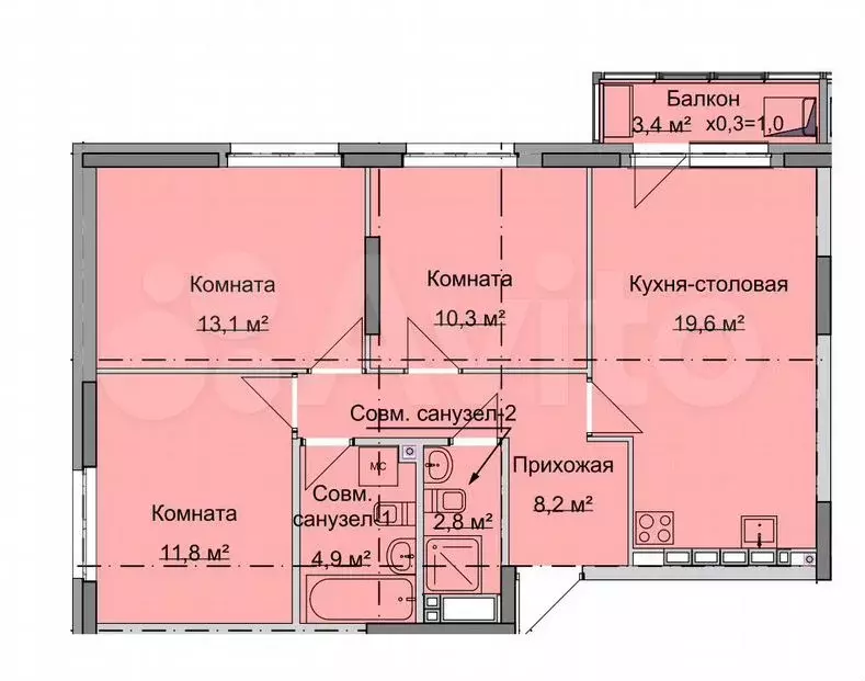 3-к. квартира, 75м, 13/17эт. - Фото 1