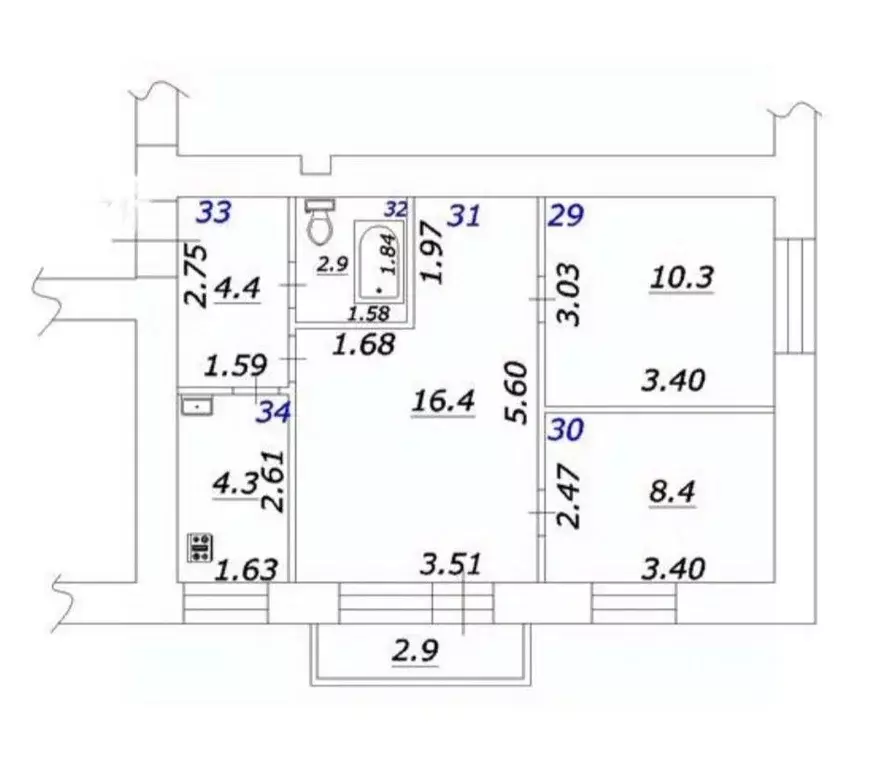 3-к кв. Самарская область, Самара просп. Масленникова, 14 (47.0 м) - Фото 2