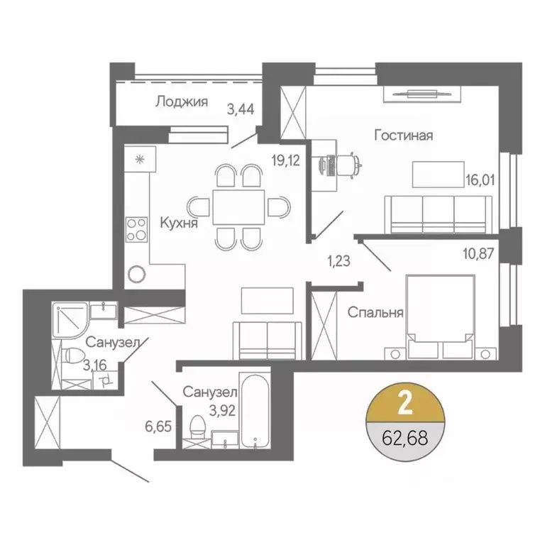 2-к кв. Башкортостан, Стерлитамак ул. Ботаническая, 10 (62.68 м) - Фото 1