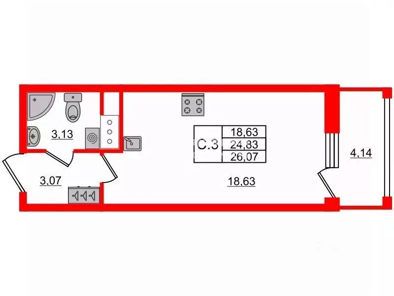 Студия Санкт-Петербург Дальневосточный просп., 19к1 (24.8 м) - Фото 2