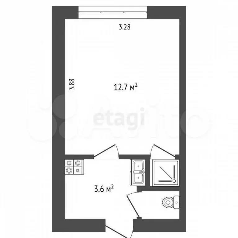 1-к. квартира, 18 м, 5/5 эт. - Фото 0
