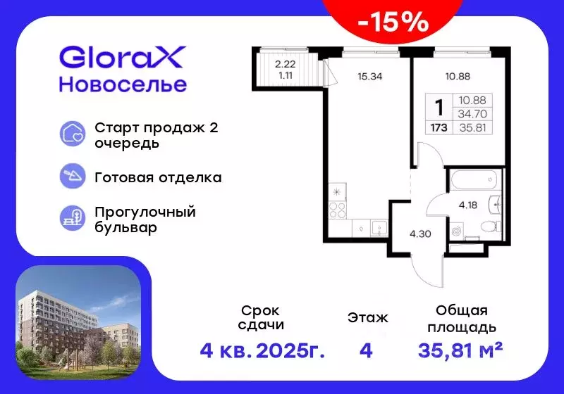 1-к кв. Ленинградская область, Ломоносовский район, Аннинское ... - Фото 0