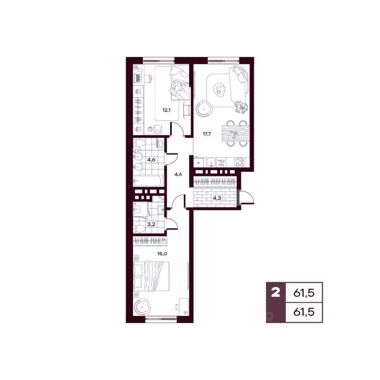 2-к кв. Тюменская область, Тюменский муниципальный округ, д. Дударева ... - Фото 1