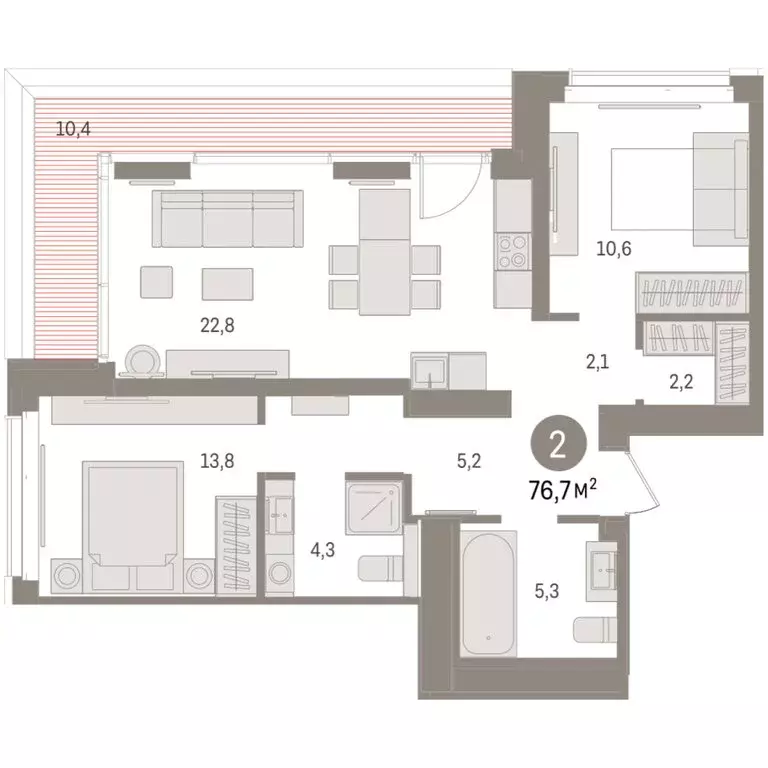 2-комнатная квартира: Тюмень, жилой комплекс На Минской (76.68 м) - Фото 1