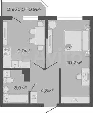 1-к. квартира, 34,7 м, 4/4 эт. - Фото 1