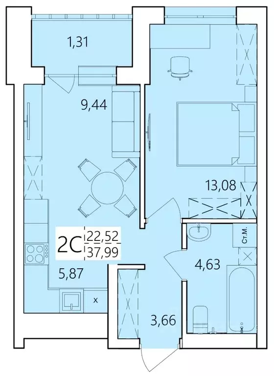 2-к кв. Башкортостан, Уфа ул. Пожарского, 237 (37.99 м) - Фото 0