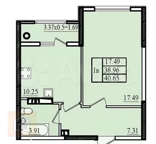 1-к. квартира, 40,1 м, 5/8 эт. - Фото 0