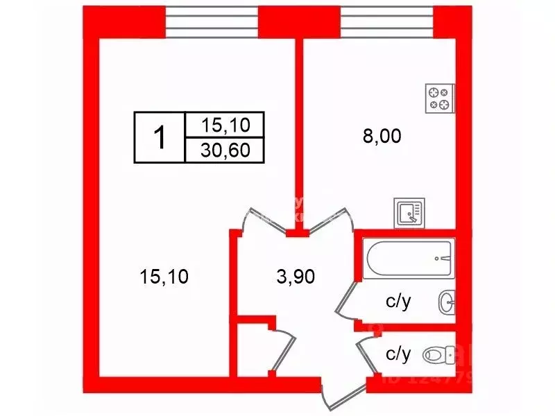 1-к кв. Санкт-Петербург ул. Замшина, 27К1 (30.6 м) - Фото 1