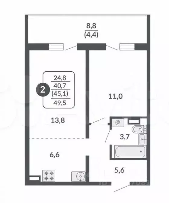 2-к кв. Кировская область, Киров ул. Крупской, 12 (45.1 м) - Фото 2