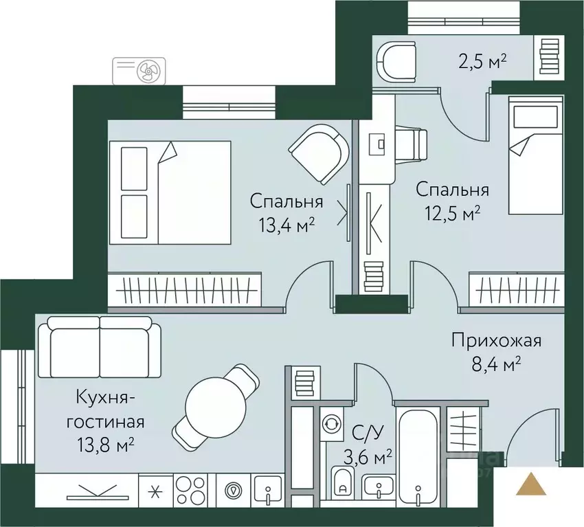 2-к кв. Волгоградская область, Волгоград Новосибирская ул., 74с1 (54.2 ... - Фото 0