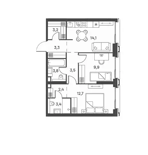 Продаётся 2-к квартира, 56.3 м - Фото 0