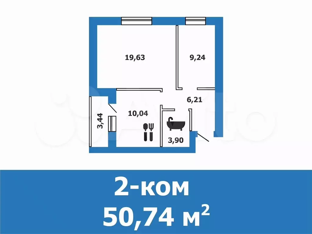 2-к. квартира, 50,7 м, 4/4 эт. - Фото 0