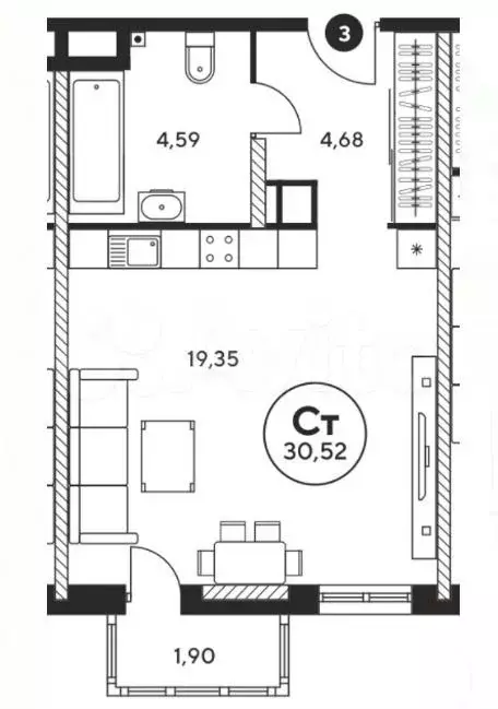 Квартира-студия, 28,1 м, 8/25 эт. - Фото 0