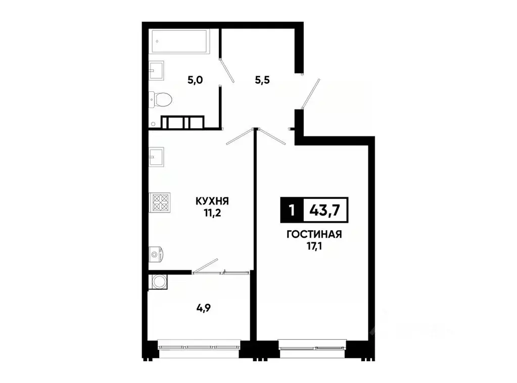 1-к кв. Ставропольский край, Ставрополь ул. Андрея Голуба, 12к8 (43.7 ... - Фото 0