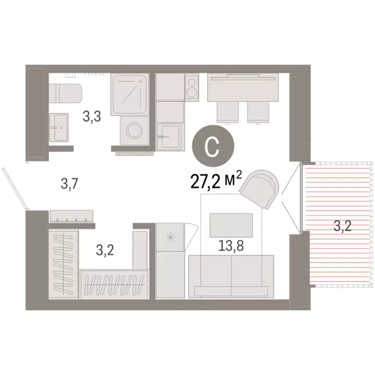 Квартира-студия: Тюмень, жилой комплекс Республики 205 (27.19 м) - Фото 1