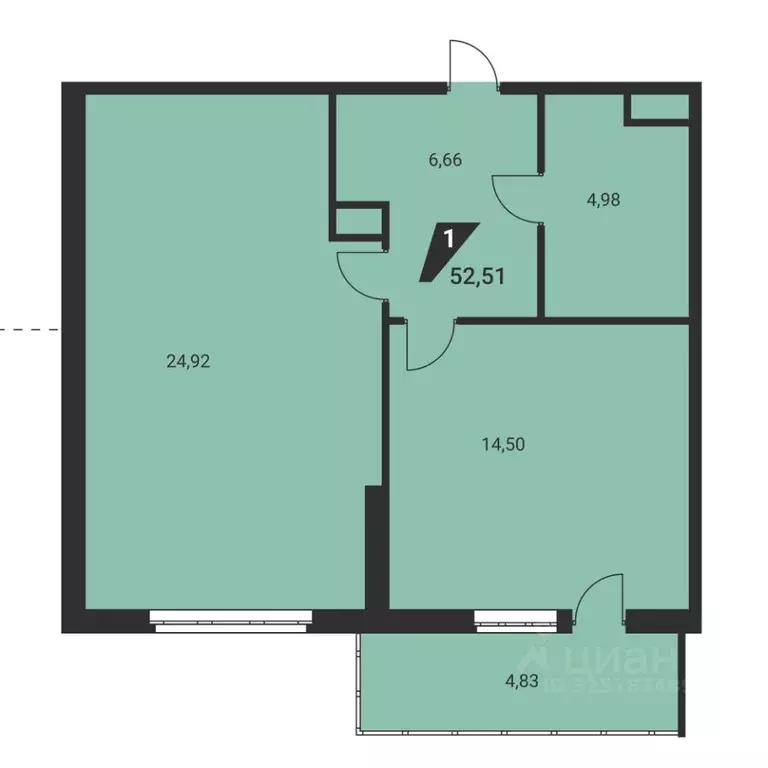 2-к кв. Свердловская область, Екатеринбург ул. Громова, 26/3 (52.51 м) - Фото 2