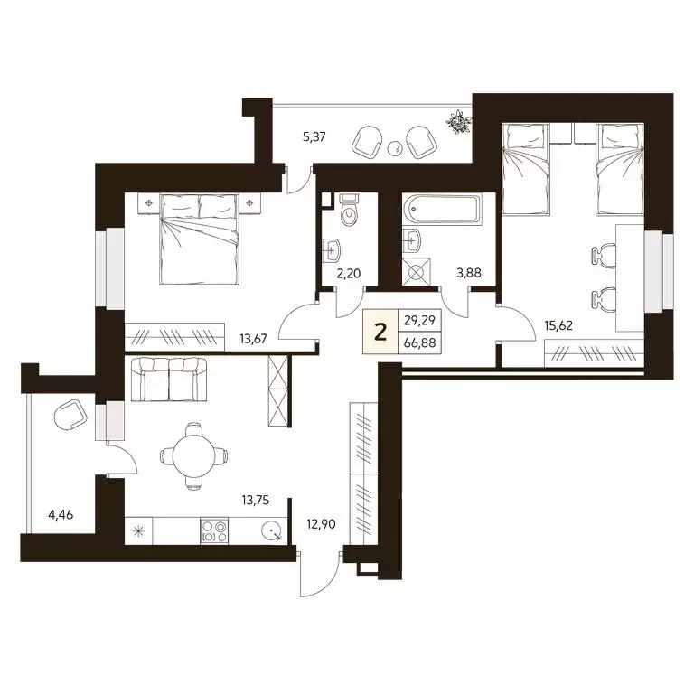 2-комнатная квартира: Уфа, улица Ахметова, 296/2 (66.1 м) - Фото 1