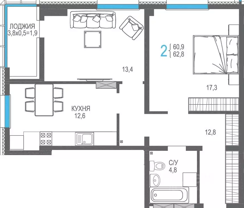 2-к кв. Крым, Симферополь ул. Трубаченко, 21 (67.3 м) - Фото 1