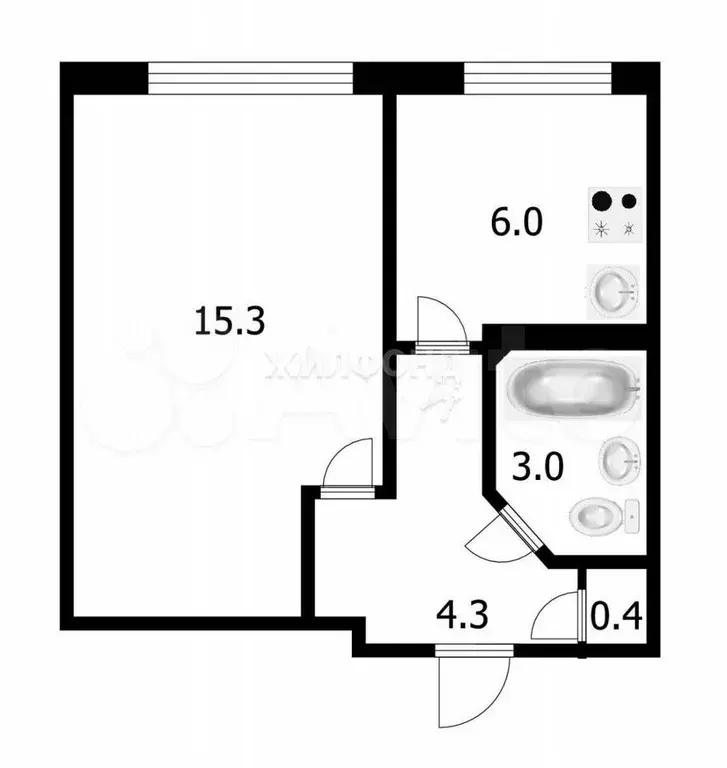 1-к. квартира, 29 м, 1/5 эт. - Фото 0